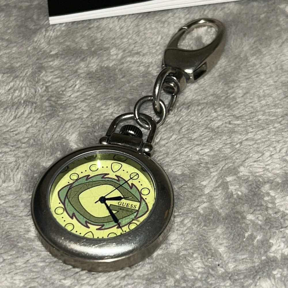 Guess Indiglo Silver Tone Multicolored Dial‎ 44mm Quartz Analog Pocket Watch E2